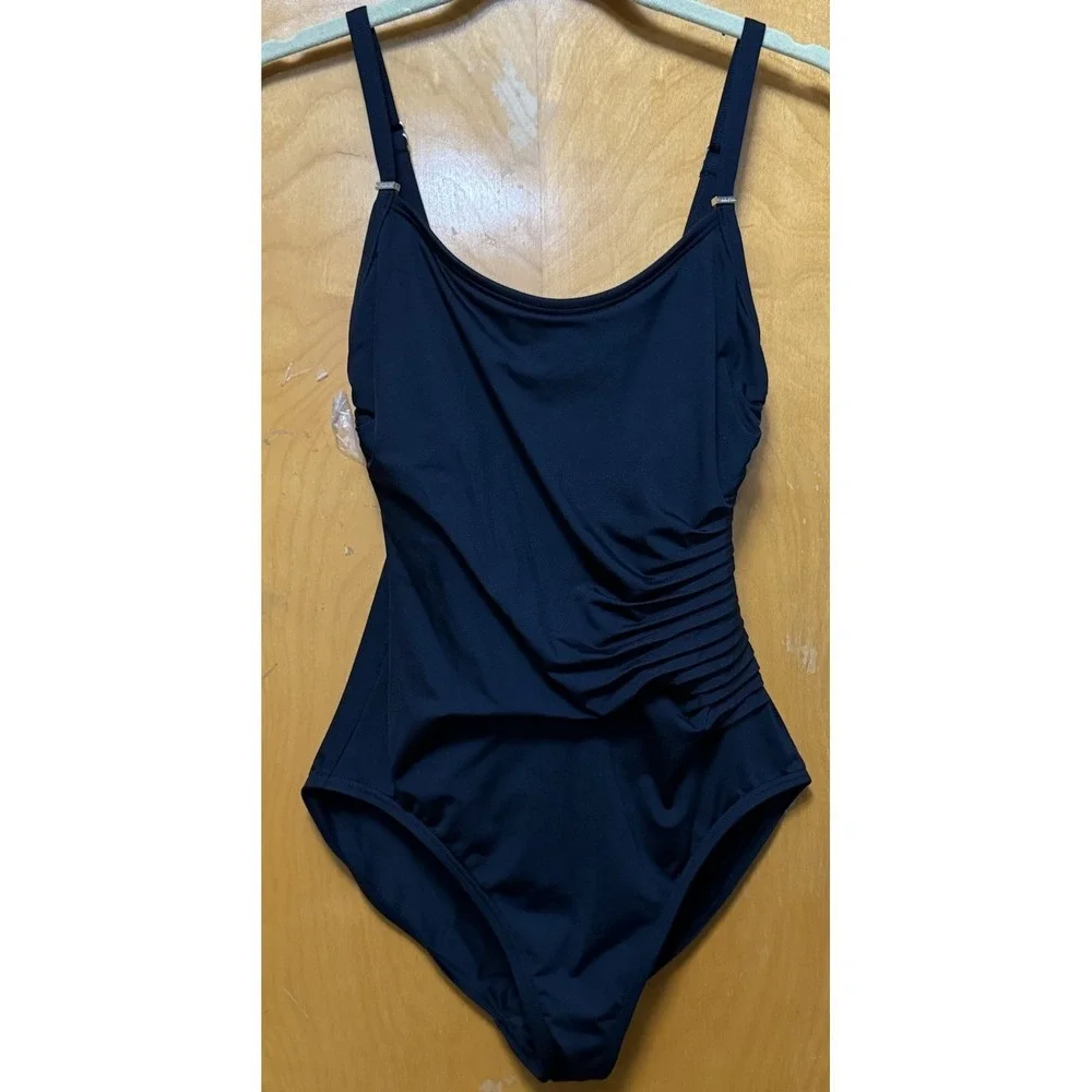 Calvin Klein One Piece Swimsuit Size 14 Bronze Side Pleats Full Coverage - Picture 2 of 12